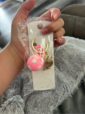 4/$50 Pink Soccer Ball Keychain with Gold Accents
